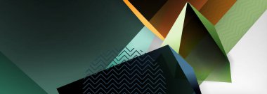 Düşük polyester 3 boyutlu geometrik şekiller, minimum soyut arkaplan. Kapaklar, afişler, el ilanları ve posterler için vektör illüstrasyonları