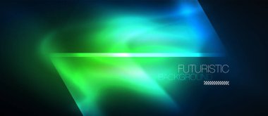 Neon geometrik soyut arkaplan. Karanlıkta parlayan ışık efektli üçgenler. Kapaklar, afişler, el ilanları ve posterler için vektör illüstrasyonuName