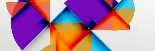 Círculos de color brillantes, formas redondas abstractas y composición de triángulos con efectos de sombra. Vector plantilla de diseño geométrico moderno — Vector de stock