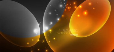 Neon elipsler soyut arkaplanlardır. Karanlıkta parlayan parlak yuvarlak şekiller. Kapaklar, afişler, el ilanları ve posterler ve diğer şeyler için vektör fütüristik çizimler