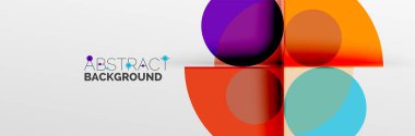 Parlak renkli daireler, soyut yuvarlak şekiller ve gölge efektli üçgenler. Vektör modern geometrik tasarım şablonu