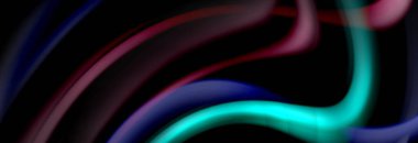 Dinamik hareket soyut arkaplan. Siyah üzerine bulanık renkli çizgiler. Sıvı çizgiler posteri. Vektör illüstrasyonu