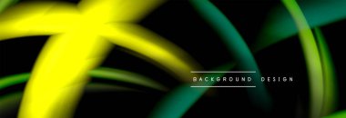 Dinamik hareket soyut arkaplan. Siyah üzerine bulanık renkli çizgiler. Sıvı çizgiler posteri. Vektör illüstrasyonu