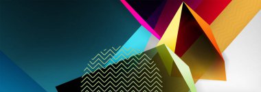 Düşük polyester 3 boyutlu geometrik şekiller, minimum soyut arkaplan. Kapaklar, afişler, el ilanları ve posterler için vektör illüstrasyonları