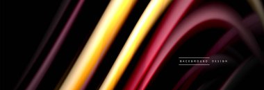 Dinamik hareket soyut arkaplan. Siyah üzerine bulanık renkli çizgiler. Sıvı çizgiler posteri. Vektör illüstrasyonu