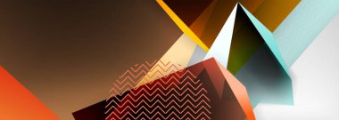 Düşük polyester 3 boyutlu geometrik şekiller, minimum soyut arkaplan. Kapaklar, afişler, el ilanları ve posterler için vektör illüstrasyonları