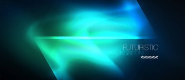 Neon geometrik soyut arkaplan. Karanlıkta parlayan ışık efektli üçgenler. Kapaklar, afişler, el ilanları ve posterler için vektör illüstrasyonuName