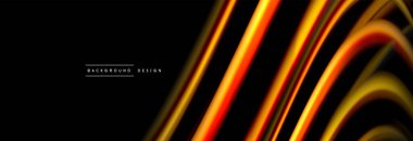 Dinamik hareket soyut arkaplan. Siyah üzerine bulanık renkli çizgiler. Sıvı çizgiler posteri. Vektör illüstrasyonu