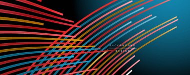 Soyut renkli çizgiler vektör arkaplanı. İnternet, büyük veri ve teknoloji bağlantıları kavramı, soyut şablon