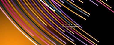 Soyut renkli çizgiler vektör arkaplanı. İnternet, büyük veri ve teknoloji bağlantıları kavramı, soyut şablon