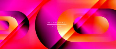 Çizgiler ve modern formlarla vektör geometrik arkaplan. Soyut yuvarlak şekiller, gölge ve ışık efektleri ile akışkan eğimli