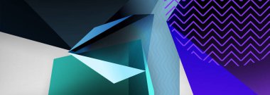 Düşük polyester 3 boyutlu geometrik şekiller, minimum soyut arkaplan. Kapaklar, afişler, el ilanları ve posterler için vektör illüstrasyonları