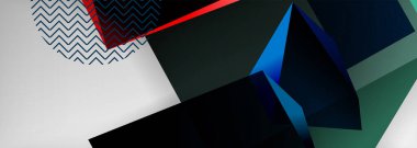 Düşük polyester 3 boyutlu geometrik şekiller, minimum soyut arkaplan. Kapaklar, afişler, el ilanları ve posterler için vektör illüstrasyonları