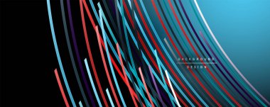 Soyut renkli çizgiler vektör arkaplanı. İnternet, büyük veri ve teknoloji bağlantıları kavramı, soyut şablon