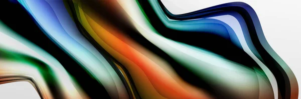 Vektorové abstraktní pozadí, tekoucí tekutý styl bublina s kovovou, barva rtuť chrom textury a barevné efekty záře — Stockový vektor