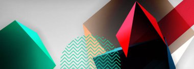 Düşük polyester 3 boyutlu geometrik şekiller, minimum soyut arkaplan. Kapaklar, afişler, el ilanları ve posterler için vektör illüstrasyonları