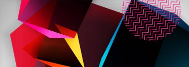 Düşük polyester 3 boyutlu geometrik şekiller, minimum soyut arkaplan. Kapaklar, afişler, el ilanları ve posterler için vektör illüstrasyonları