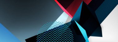 Düşük polyester 3 boyutlu geometrik şekiller, minimum soyut arkaplan. Kapaklar, afişler, el ilanları ve posterler için vektör illüstrasyonları