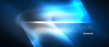 Neon geometrik soyut arkaplan. Karanlıkta parlayan ışık efektli üçgenler. Kapaklar, afişler, el ilanları ve posterler için vektör illüstrasyonuName