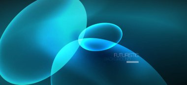 Neon elipsler soyut arkaplanlardır. Karanlıkta parlayan parlak yuvarlak şekiller. Kapaklar, afişler, el ilanları ve posterler ve diğer şeyler için vektör fütüristik çizimler