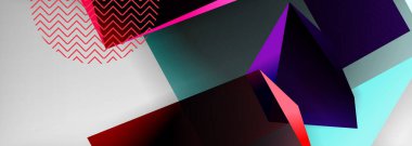 Düşük polyester 3 boyutlu geometrik şekiller, minimum soyut arkaplan. Kapaklar, afişler, el ilanları ve posterler için vektör illüstrasyonları