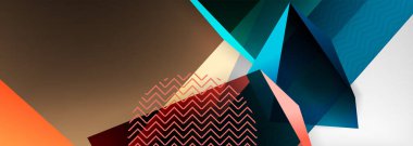 Düşük polyester 3 boyutlu geometrik şekiller, minimum soyut arkaplan. Kapaklar, afişler, el ilanları ve posterler için vektör illüstrasyonları