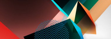 Düşük polyester 3 boyutlu geometrik şekiller, minimum soyut arkaplan. Kapaklar, afişler, el ilanları ve posterler için vektör illüstrasyonları