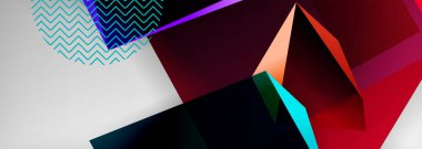 Düşük polyester 3 boyutlu geometrik şekiller, minimum soyut arkaplan. Kapaklar, afişler, el ilanları ve posterler için vektör illüstrasyonları