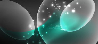 Neon elipsler soyut arkaplanlardır. Karanlıkta parlayan parlak yuvarlak şekiller. Kapaklar, afişler, el ilanları ve posterler ve diğer şeyler için vektör fütüristik çizimler
