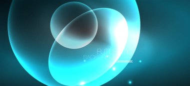 Neon elipsler soyut arkaplanlardır. Karanlıkta parlayan parlak yuvarlak şekiller. Kapaklar, afişler, el ilanları ve posterler ve diğer şeyler için vektör fütüristik çizimler