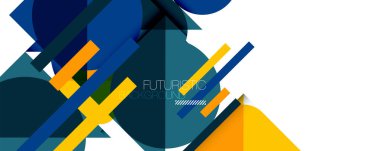 Üçgenleri ve daireleri olan temiz, minimal geometrik soyut bir arka plan. Kapaklar, afişler, el ilanları ve posterler ve diğer tasarımlar için vektör illüstrasyonu