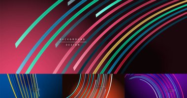 Soyut renkli çizgiler vektör arkaplan kümesi. İnternet, büyük veri ve teknoloji bağlantıları kavramı, soyut şablonlar