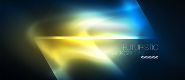 Neon geometrik soyut arkaplan. Karanlıkta parlayan ışık efektli üçgenler. Kapaklar, afişler, el ilanları ve posterler için vektör illüstrasyonuName