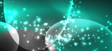 Neon elipsler soyut arkaplanlardır. Karanlıkta parlayan parlak yuvarlak şekiller. Kapaklar, afişler, el ilanları ve posterler ve diğer şeyler için vektör fütüristik çizimler