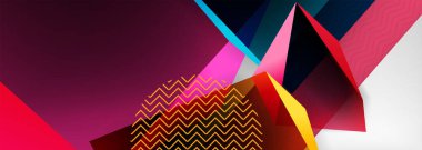 Düşük polyester 3 boyutlu geometrik şekiller, minimum soyut arkaplan. Kapaklar, afişler, el ilanları ve posterler için vektör illüstrasyonları