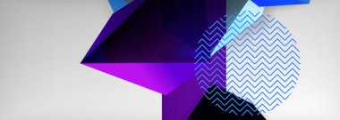 Düşük polyester 3 boyutlu geometrik şekiller, minimum soyut arkaplan. Kapaklar, afişler, el ilanları ve posterler için vektör illüstrasyonları