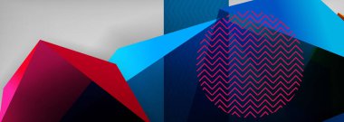 Düşük polyester 3 boyutlu geometrik şekiller, minimum soyut arkaplan. Kapaklar, afişler, el ilanları ve posterler için vektör illüstrasyonları