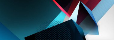 Düşük polyester 3 boyutlu geometrik şekiller, minimum soyut arkaplan. Kapaklar, afişler, el ilanları ve posterler için vektör illüstrasyonları