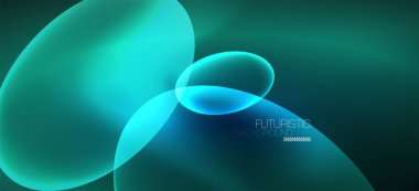 Neon elipsler soyut arkaplanlardır. Karanlıkta parlayan parlak yuvarlak şekiller. Kapaklar, afişler, el ilanları ve posterler ve diğer şeyler için vektör fütüristik çizimler