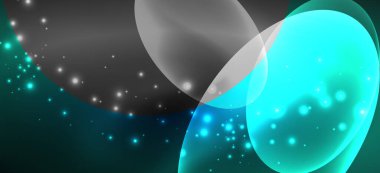 Neon elipsler soyut arkaplanlardır. Karanlıkta parlayan parlak yuvarlak şekiller. Kapaklar, afişler, el ilanları ve posterler ve diğer şeyler için vektör fütüristik çizimler