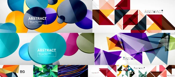 Conjunto de fondos abstractos geométricos. Ilustración vectorial para portadas, banners, volantes, redes sociales — Archivo Imágenes Vectoriales