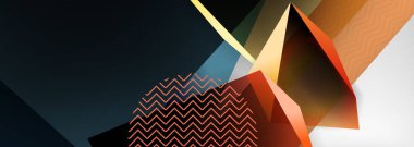 Düşük polyester 3 boyutlu geometrik şekiller, minimum soyut arkaplan. Kapaklar, afişler, el ilanları ve posterler için vektör illüstrasyonları