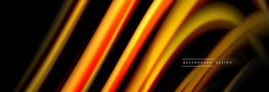 Dinamik hareket soyut arkaplan. Siyah üzerine bulanık renkli çizgiler. Sıvı çizgiler posteri. Vektör illüstrasyonu