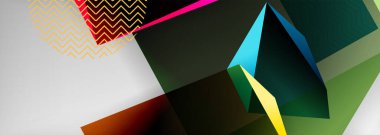 Düşük polyester 3 boyutlu geometrik şekiller, minimum soyut arkaplan. Kapaklar, afişler, el ilanları ve posterler için vektör illüstrasyonları