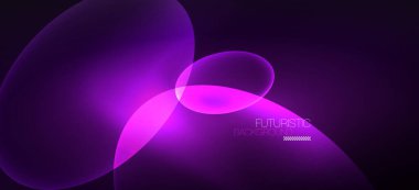 Neon elipsler soyut arkaplanlardır. Karanlıkta parlayan parlak yuvarlak şekiller. Kapaklar, afişler, el ilanları ve posterler ve diğer şeyler için vektör fütüristik çizimler