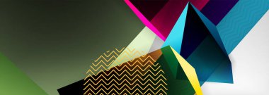 Düşük polyester 3 boyutlu geometrik şekiller, minimum soyut arkaplan. Kapaklar, afişler, el ilanları ve posterler için vektör illüstrasyonları