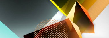 Düşük polyester 3 boyutlu geometrik şekiller, minimum soyut arkaplan. Kapaklar, afişler, el ilanları ve posterler için vektör illüstrasyonları