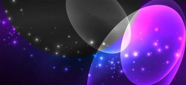 Neon elipsler soyut arkaplanlardır. Karanlıkta parlayan parlak yuvarlak şekiller. Kapaklar, afişler, el ilanları ve posterler ve diğer şeyler için vektör fütüristik çizimler