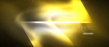 Neon geometrik soyut arkaplan. Karanlıkta parlayan ışık efektli üçgenler. Kapaklar, afişler, el ilanları ve posterler için vektör illüstrasyonuName