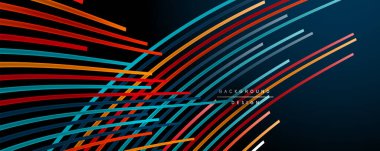 Soyut renkli çizgiler vektör arkaplanı. İnternet, büyük veri ve teknoloji bağlantıları kavramı, soyut şablon